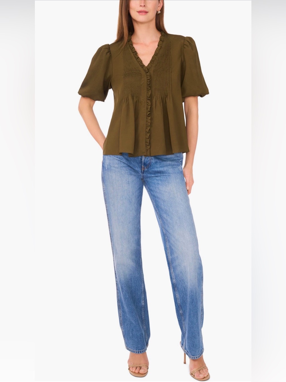 Parker Ruffle Pintuck Buttoned Shirt-Size M